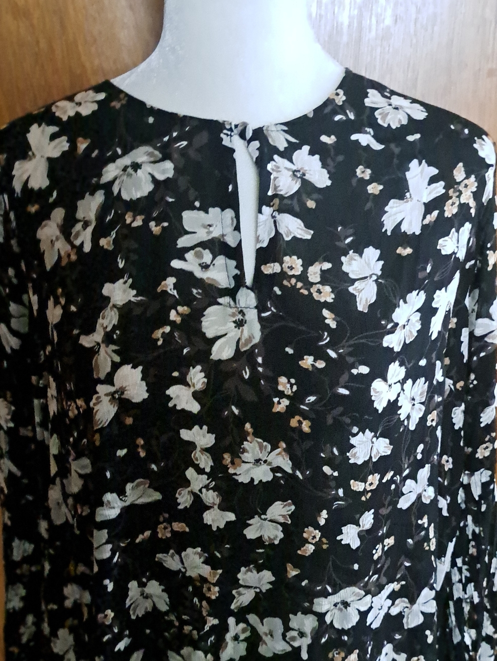 J.Jill Black Top with Cream Floral Print